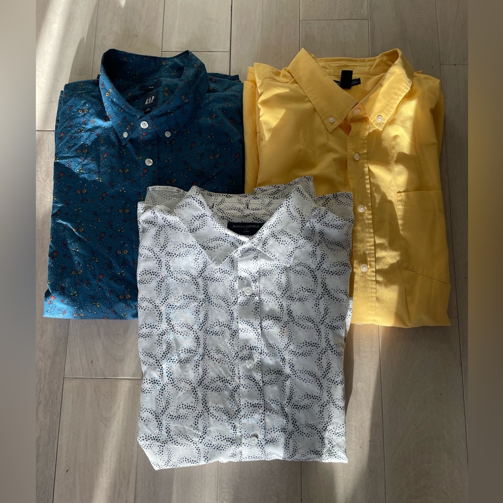 GAP Yellow, Blue, and White Casual Button-Down Shirts size XXL